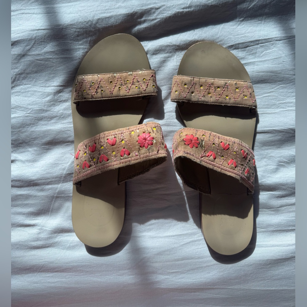 Jack Roger Strap Sandals with Pink and Gold Accents